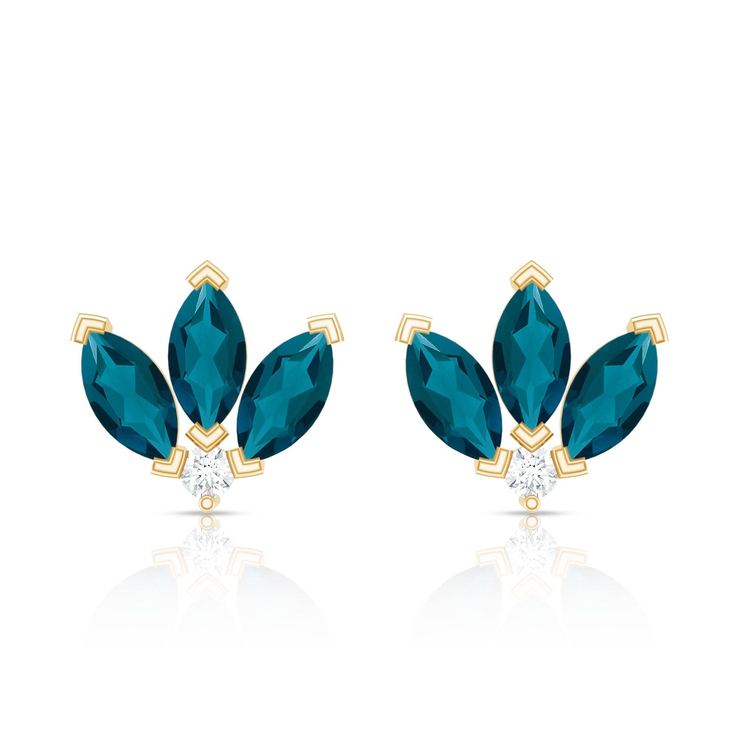 Floral Stud Earrings with London Blue Topaz and Diamond