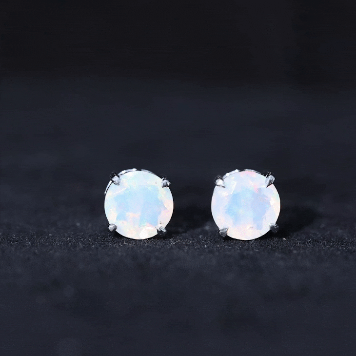 4 Carat Round Cut Ethiopian Opal Solitaire Stud Earrings for Women