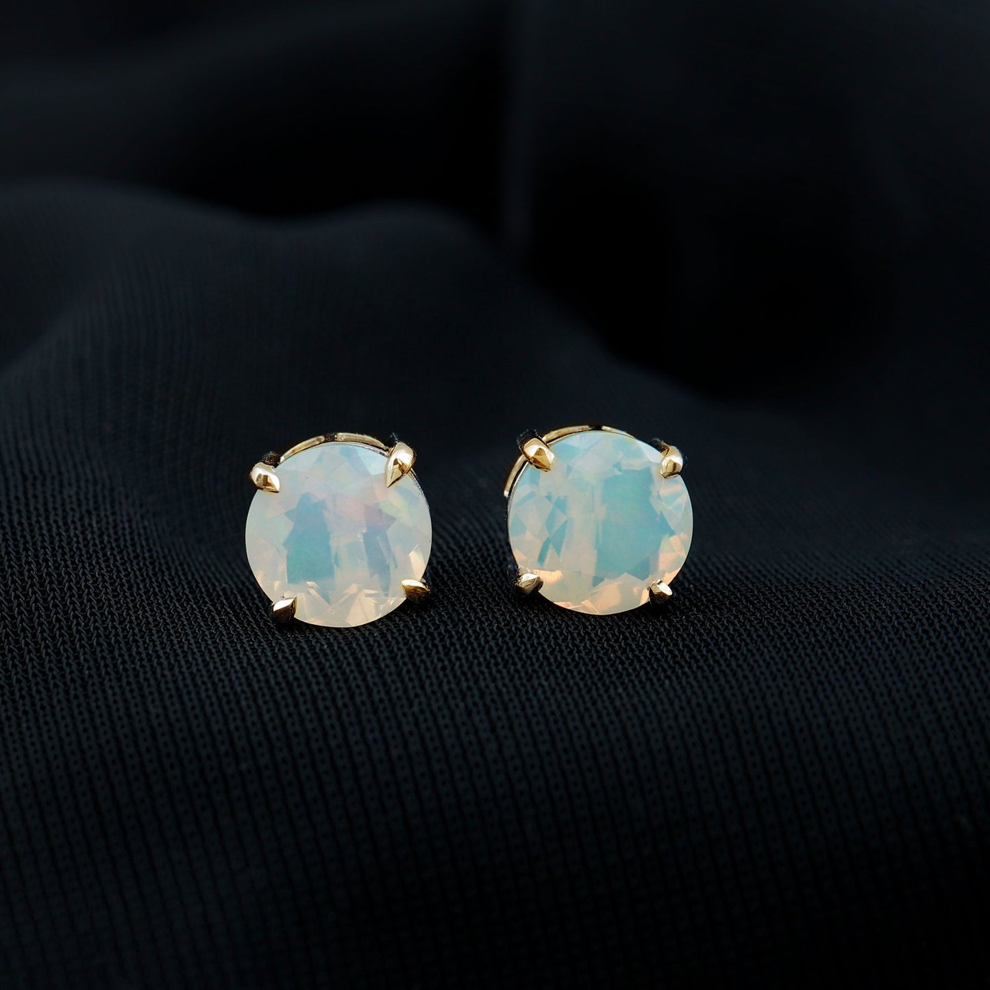 4 Carat Round Cut Ethiopian Opal Solitaire Stud Earrings for Women