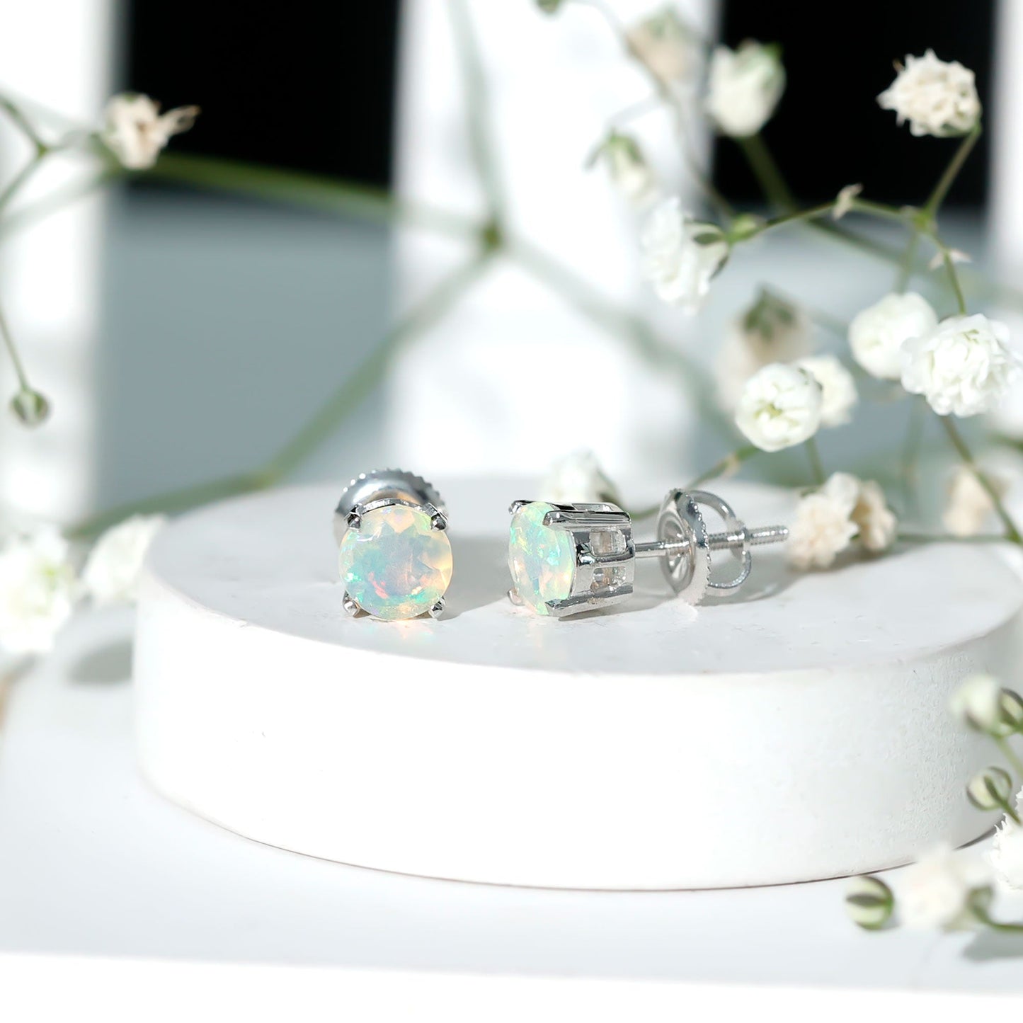 1.6 Carat Solitaire Ethiopian Opal Stud Earrings in Silver