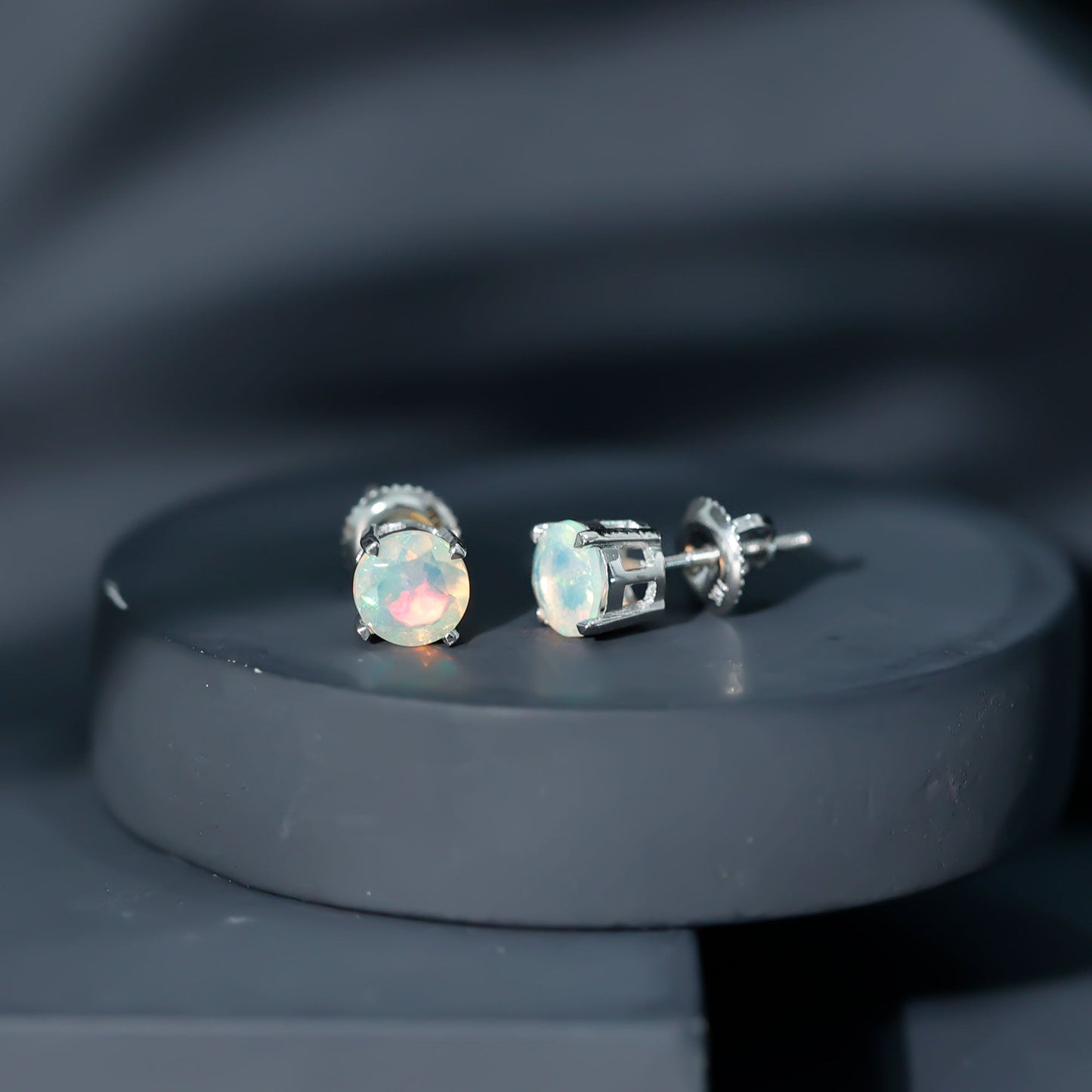 1.6 Carat Solitaire Ethiopian Opal Stud Earrings in Silver