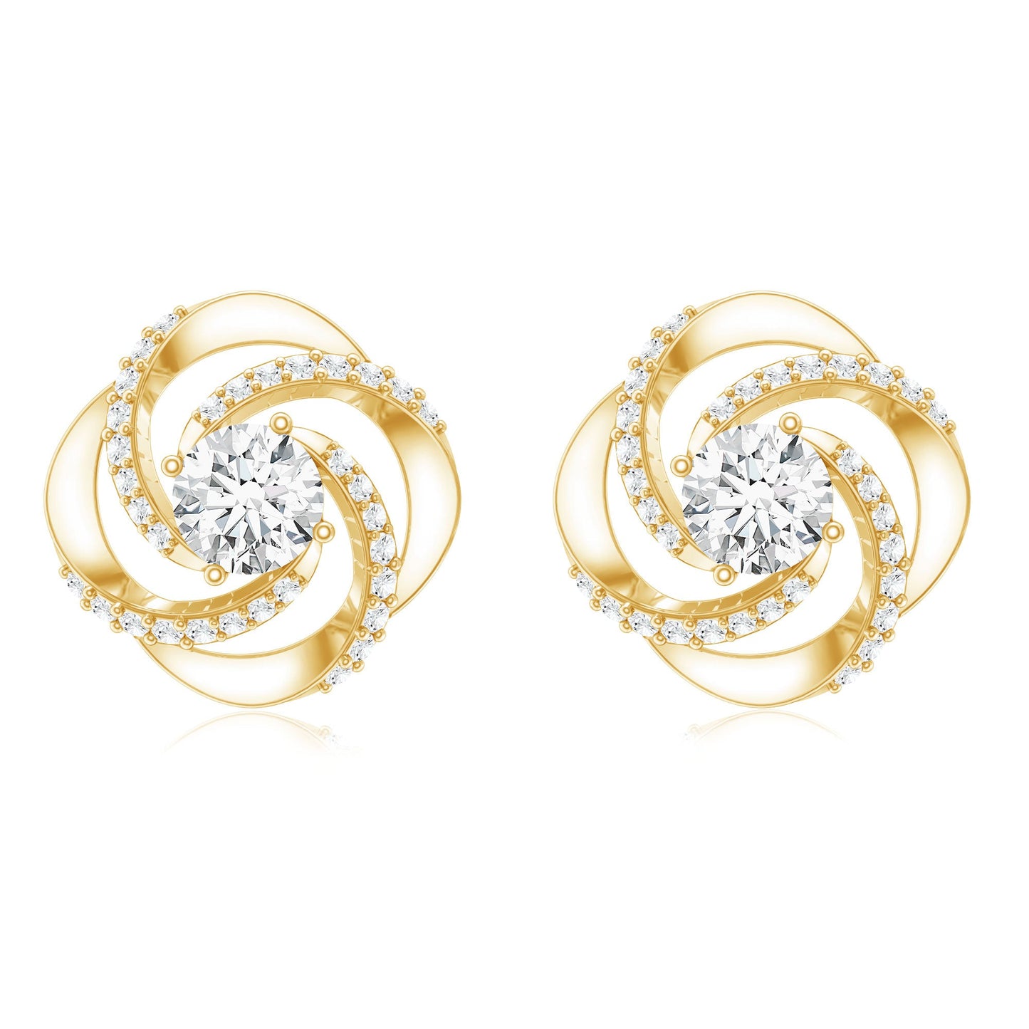 1 CT Round Shape Moissanite Swirl Stud Earrings