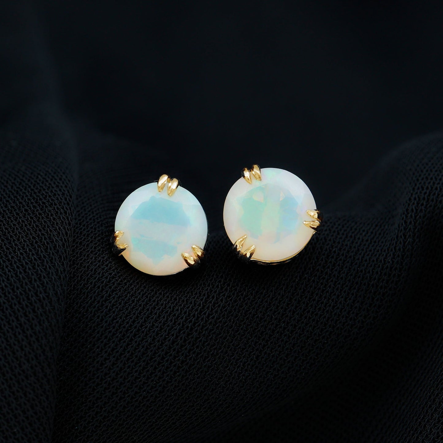 4 Carat Ethiopian Opal Solitaire Stud Earrings in Double Prong Setting
