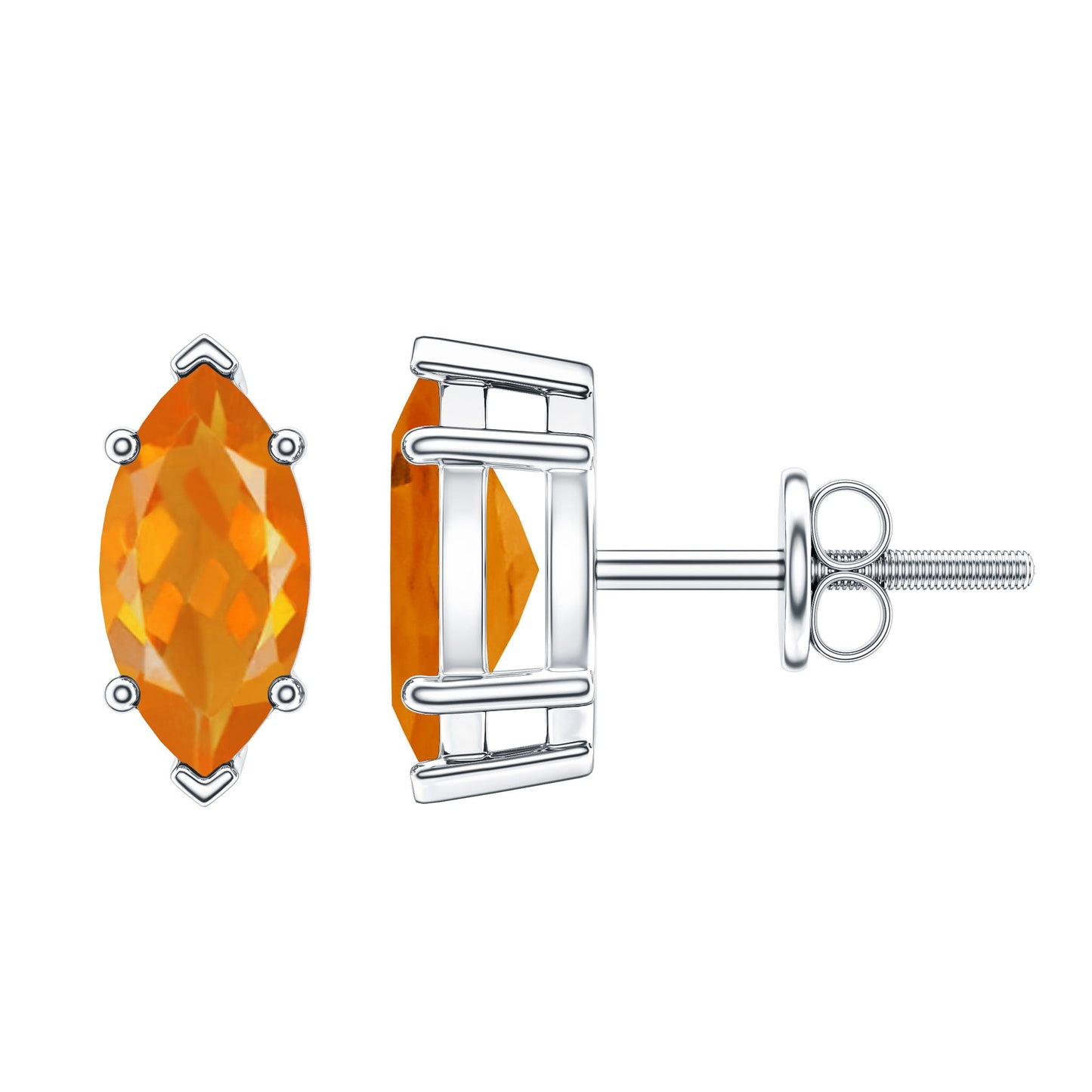 Natural Marquise Fire Opal Stud Earrings with Screw Back