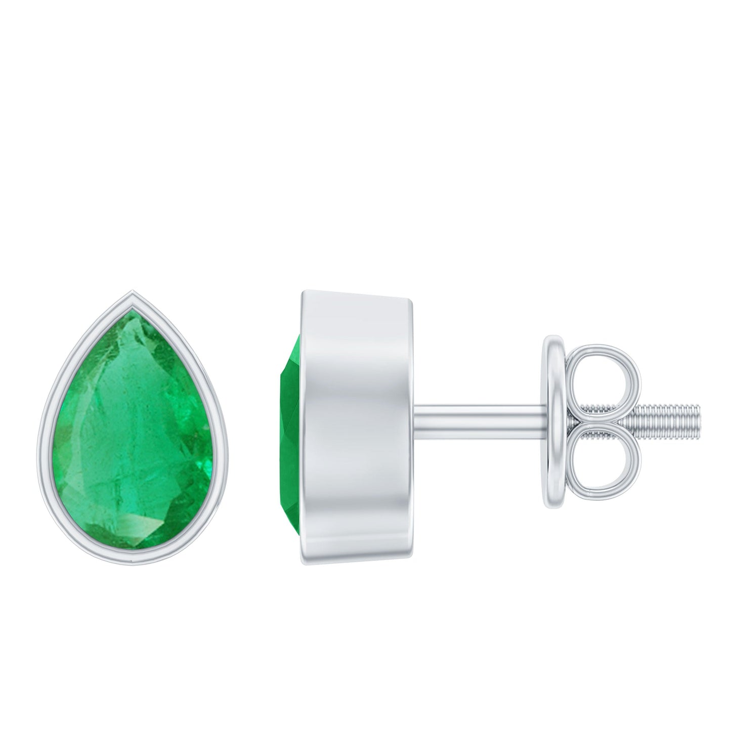 Genuine Emerald Teardrop Stud Earrings in Bezel Setting