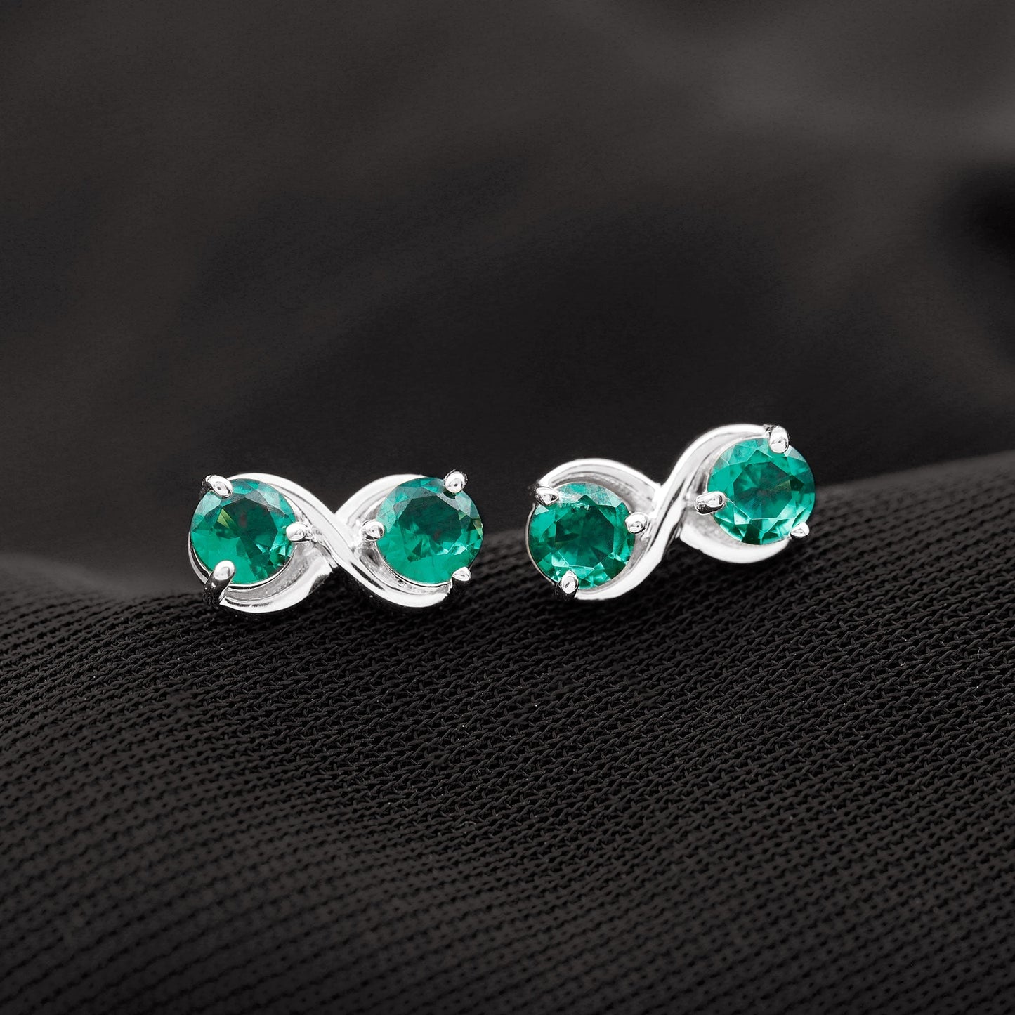 Lab Grown Emerald Infinity Stud Earrings