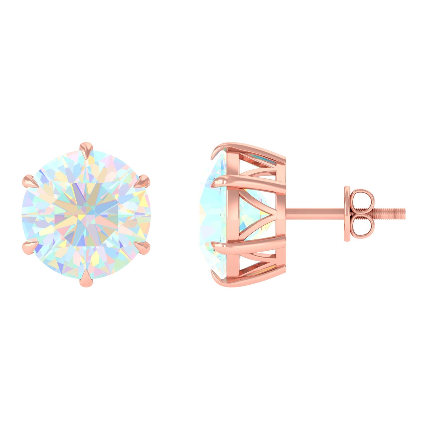 4 Carat Genuine Round Ethiopian Opal Solitaire Stud Earrings