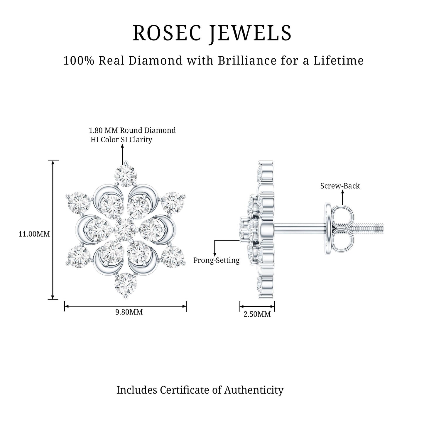 Certified Diamond Snowflake Stud Earrings