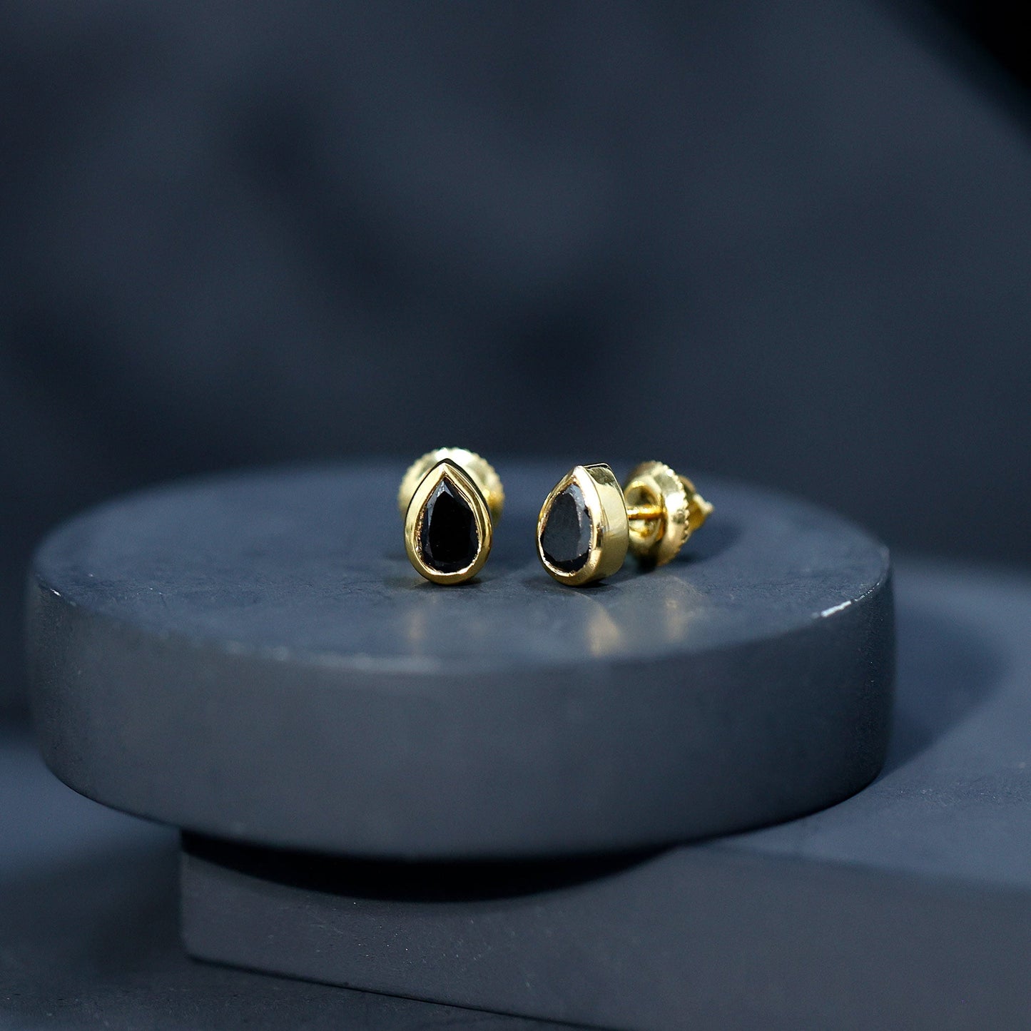 Pear Shaped 1.5 Carat Lab Grown Black Diamond Stud Earrings for Women