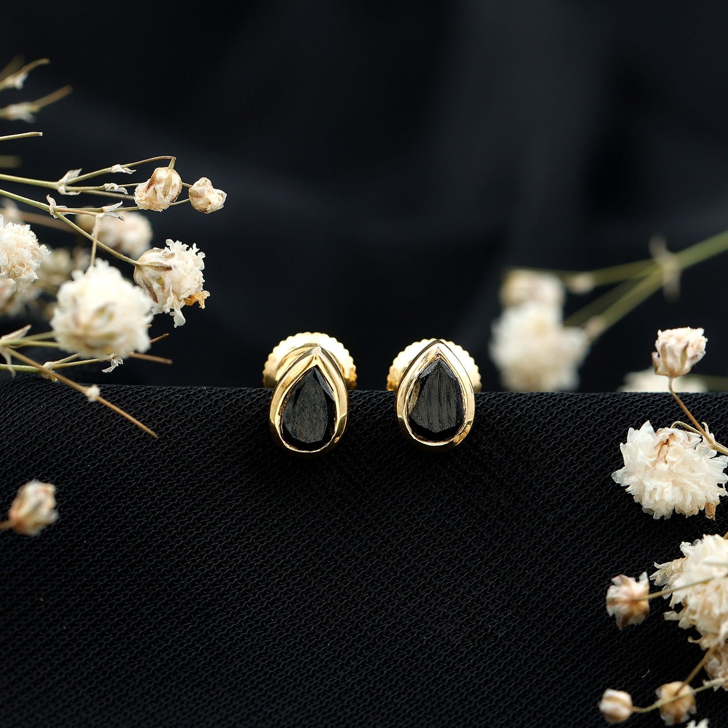 Pear Shaped 1.5 Carat Lab Grown Black Diamond Stud Earrings for Women
