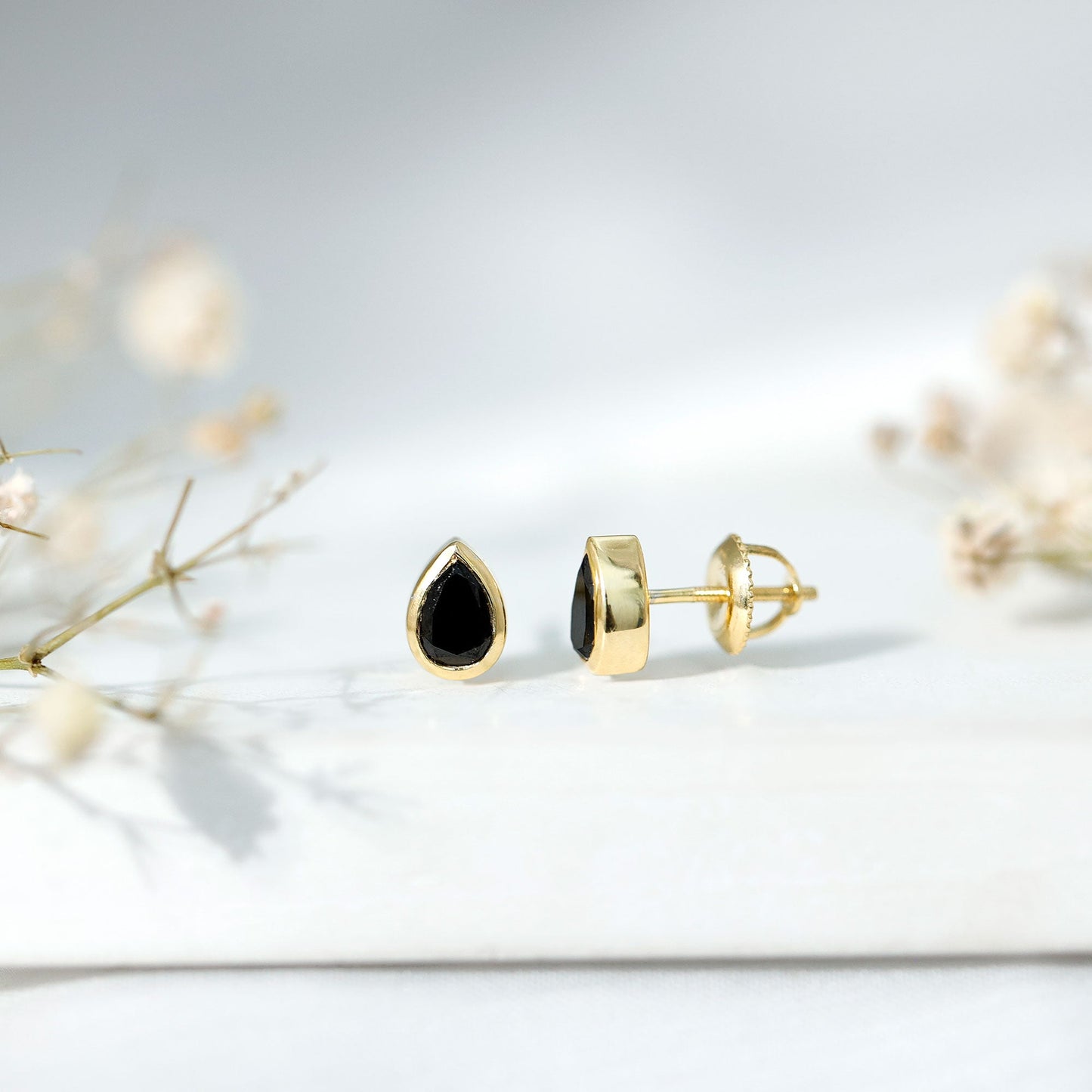 Natural 1.15 Carat Black Diamond Stud Earrings with Bezel Set