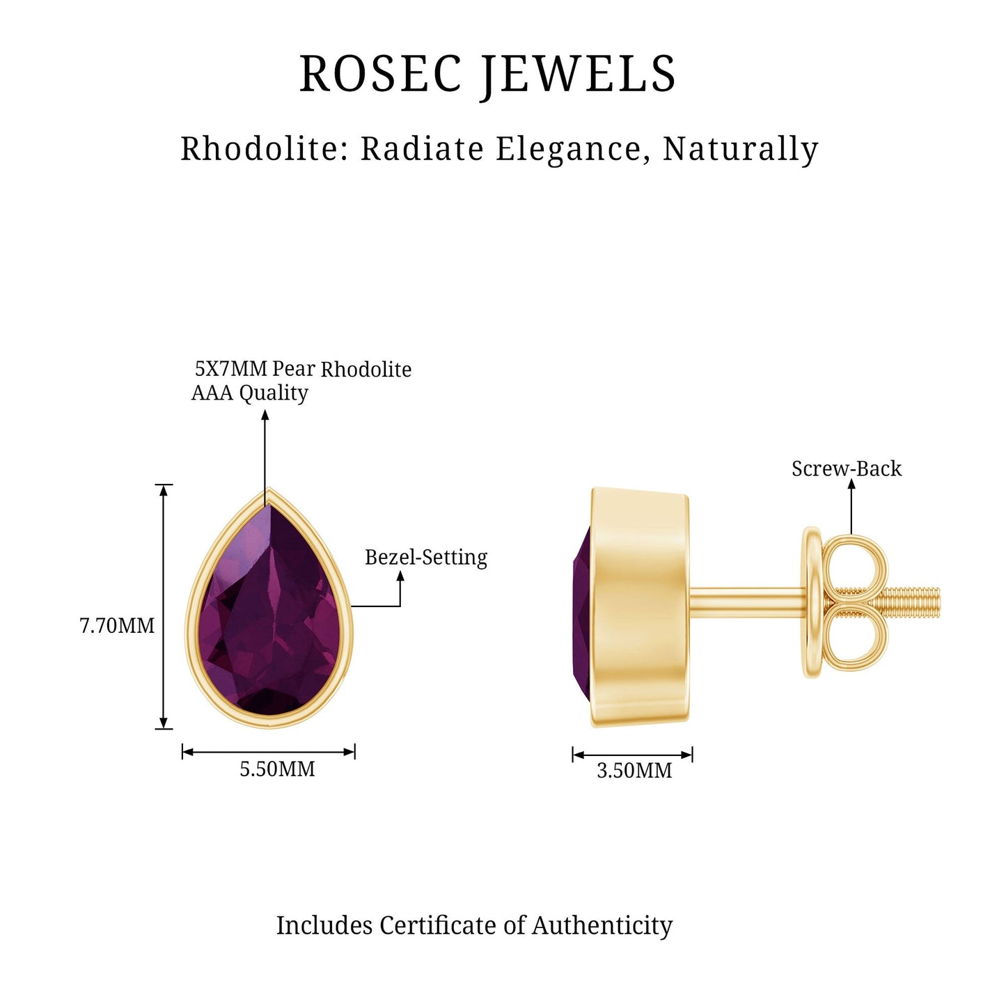 1.7 Carat Pear Shape Rhodolite Garnet Stud Earrings for Women