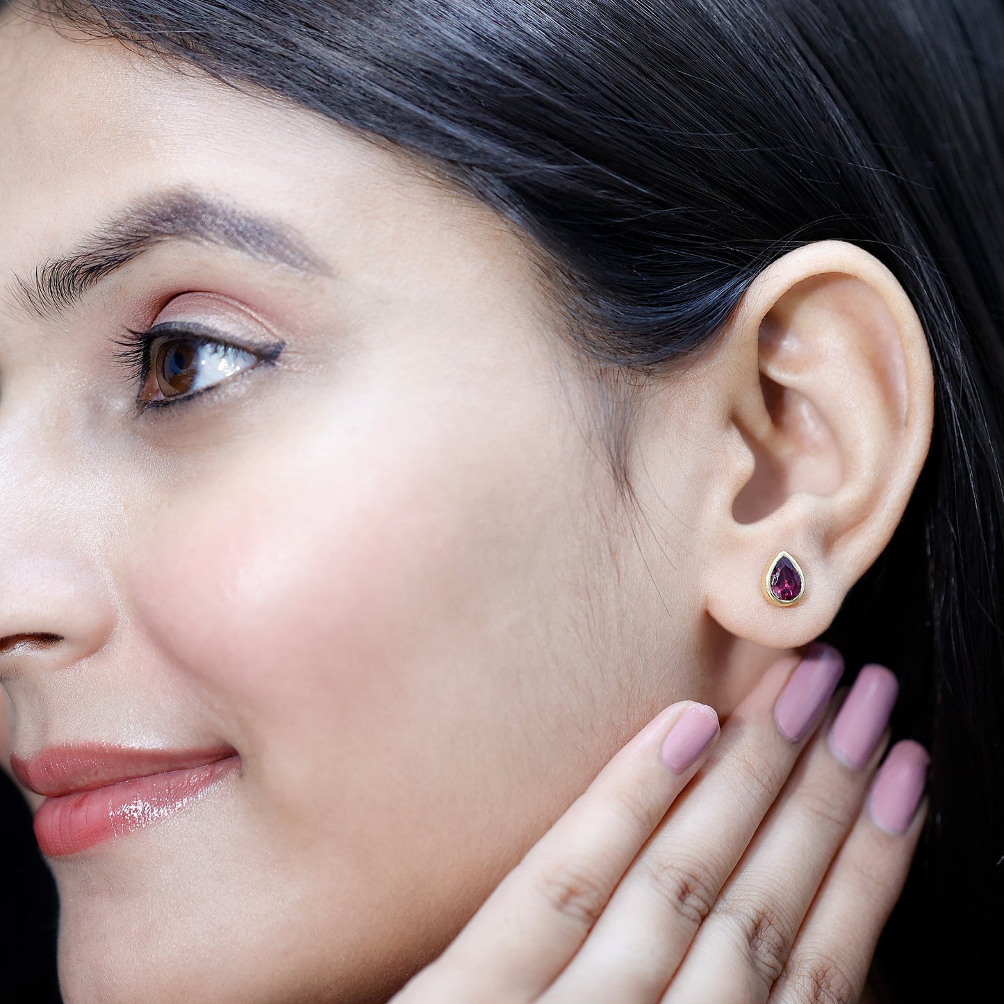 1.7 Carat Pear Shape Rhodolite Garnet Stud Earrings for Women