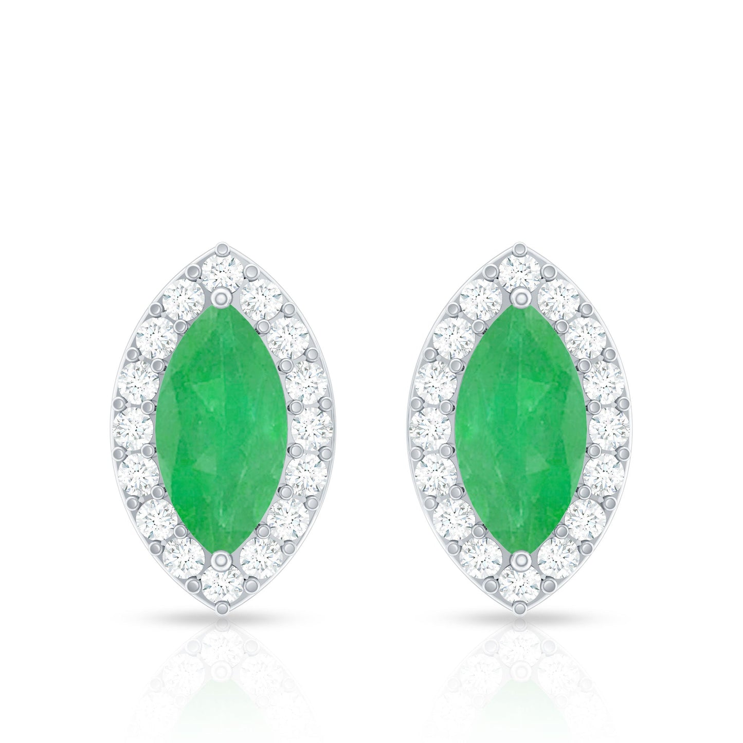 1.6 Carat Marquise Cut Emerald and Diamond Stud Earrings