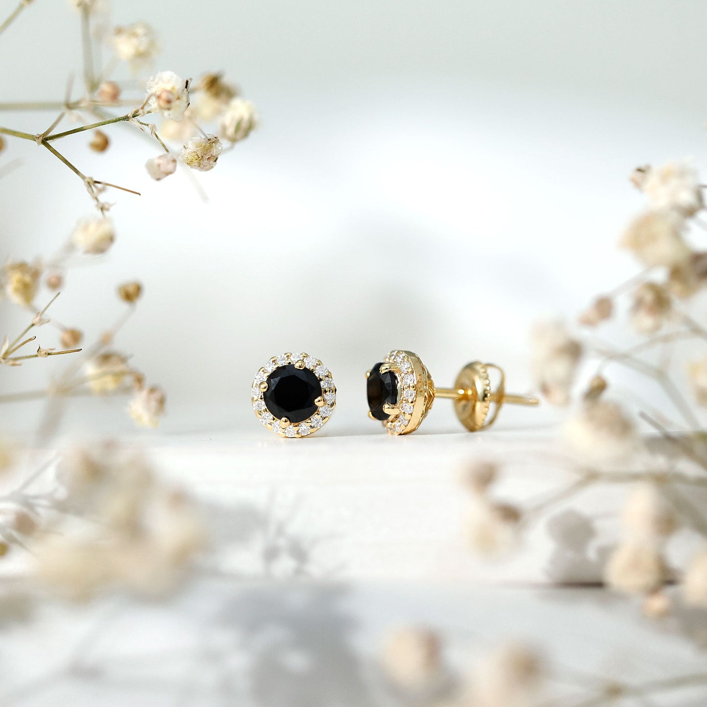 1.6 Carat Round Lab Created Black and White Diamond Halo Stud Earrings