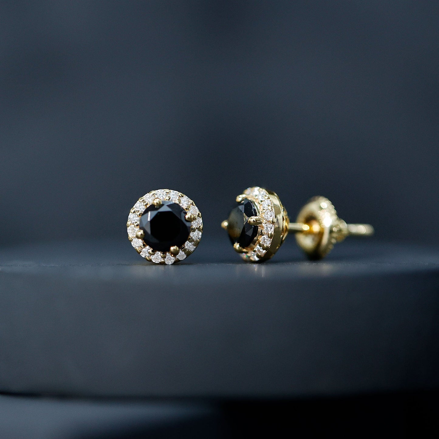 1.6 Carat Round Lab Created Black and White Diamond Halo Stud Earrings