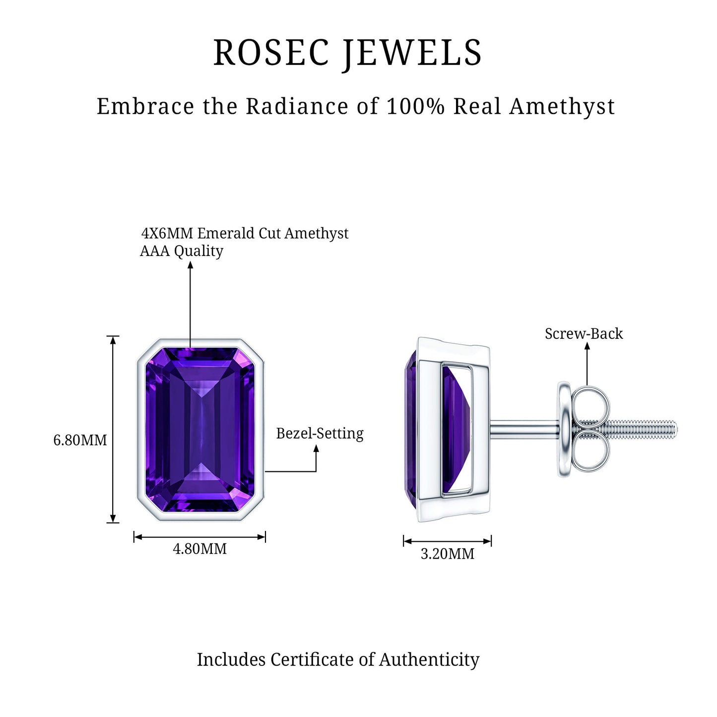 Bezel Set 1.2 Carat Amethyst Stud Earrings In Silver