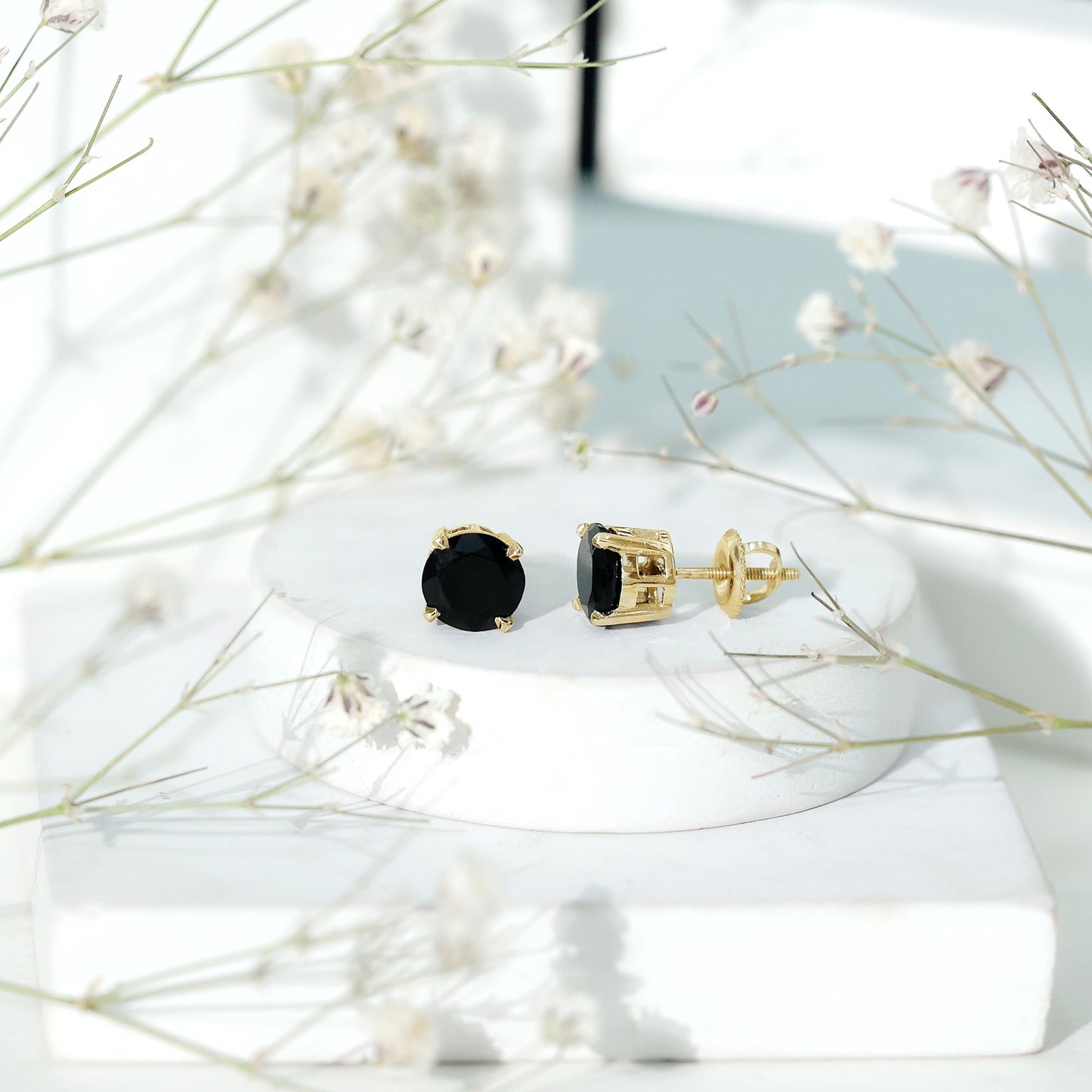 Round Cut Black Onyx Solitaire Stud Earrings