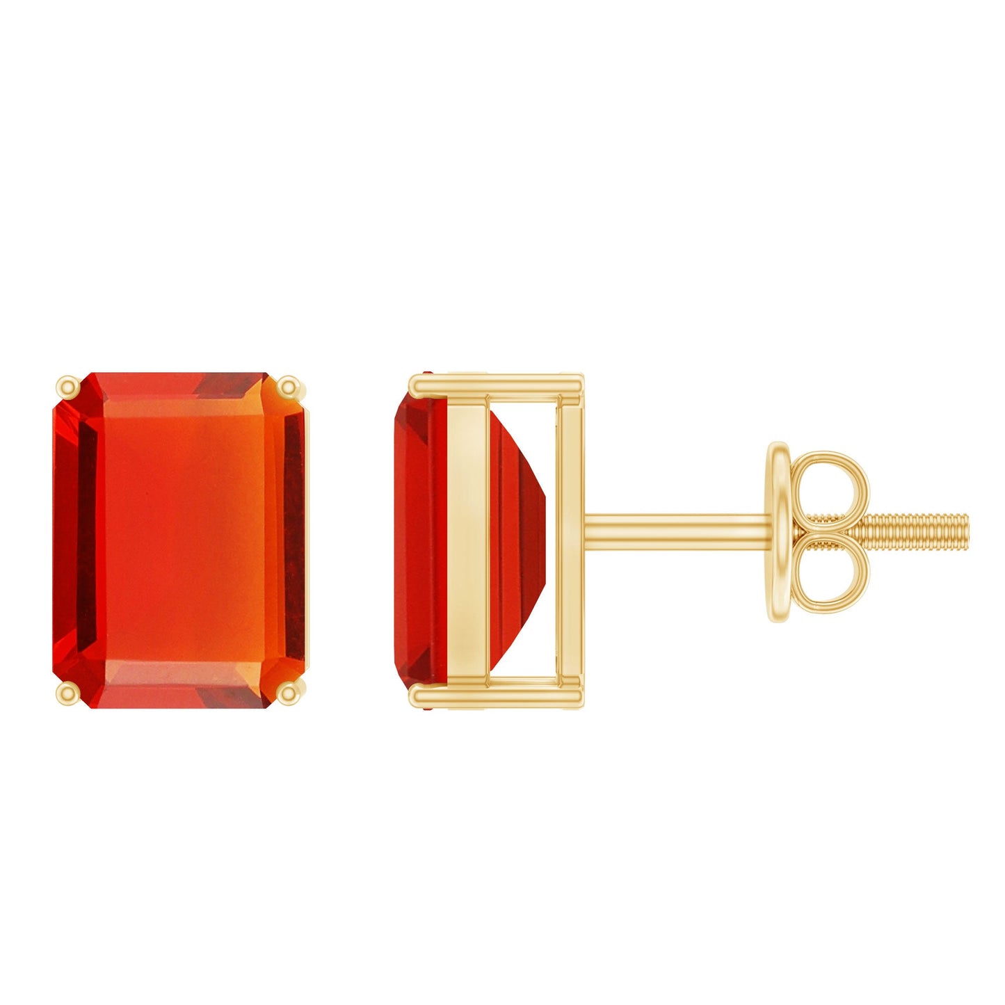 2 CT Emerald Cut Fire Opal Solitaire Stud Earrings for Women