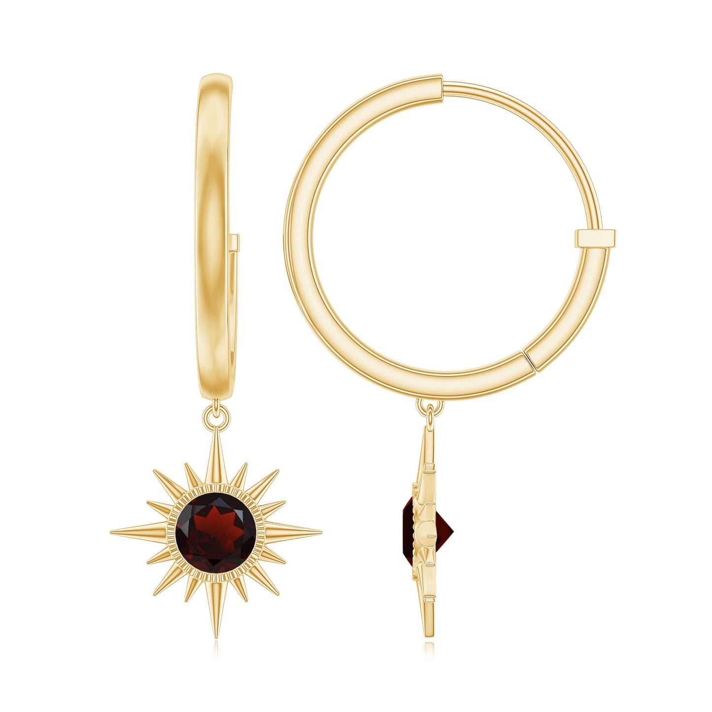 Real Garnet Sunburst Drop Hoop Earring for Women