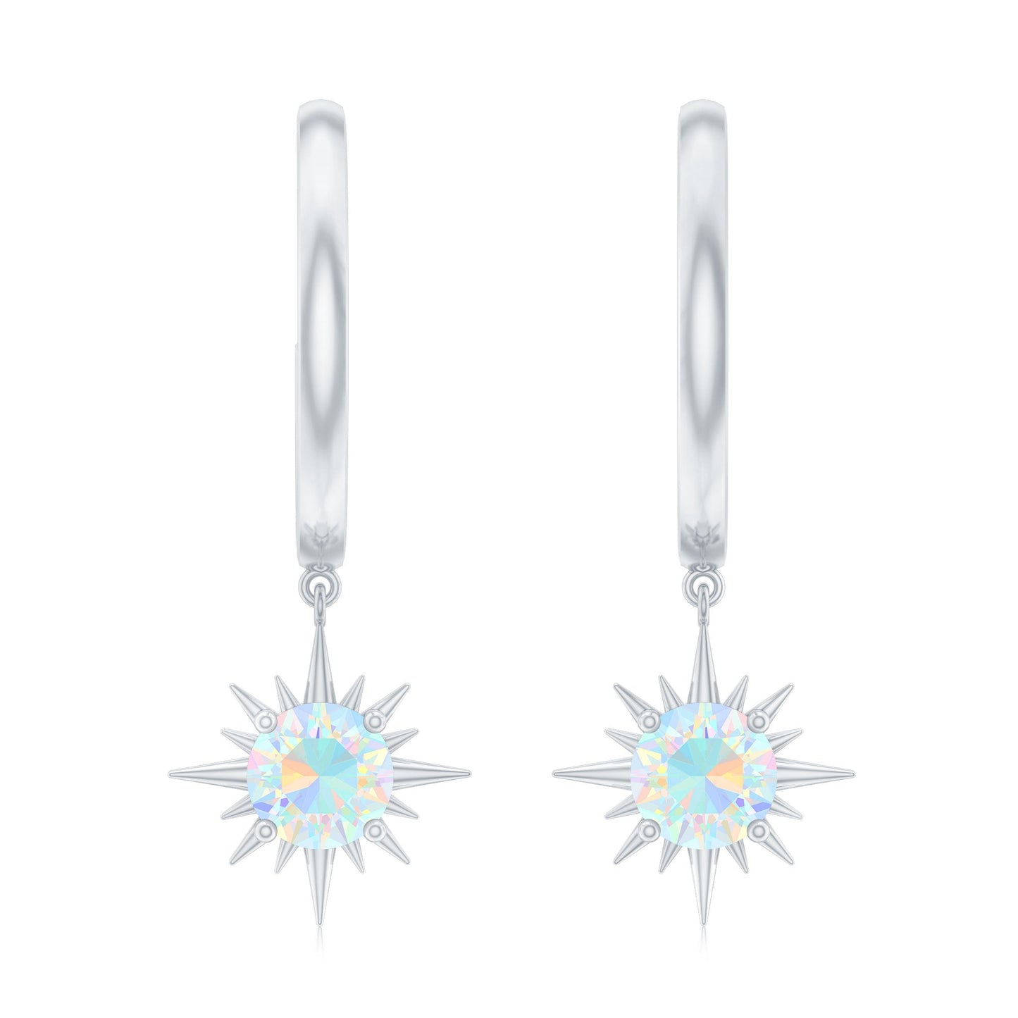 1 Carat Round Shape Ethiopian Opal Sunburst Hoop Earrings
