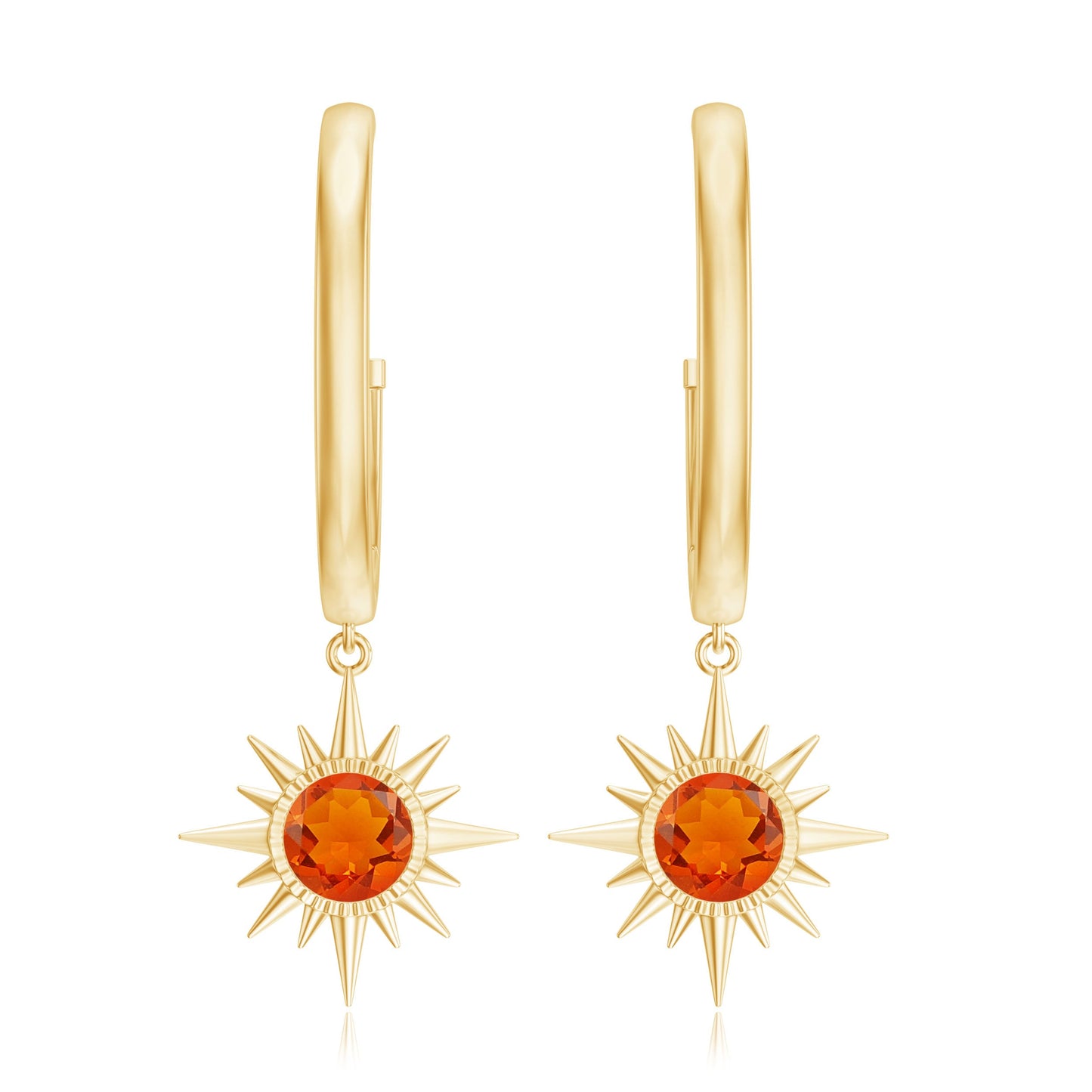 Certified Real Fire Opal Sunburst Drop Hoop Earrings