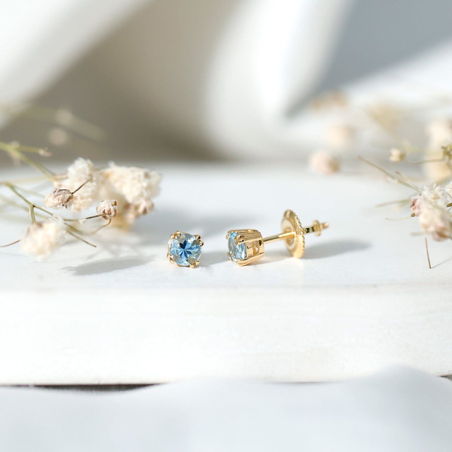 0.5 Carat Genuine Aquamarine Solitaire Stud Earrings in Double Claw Prong Setting