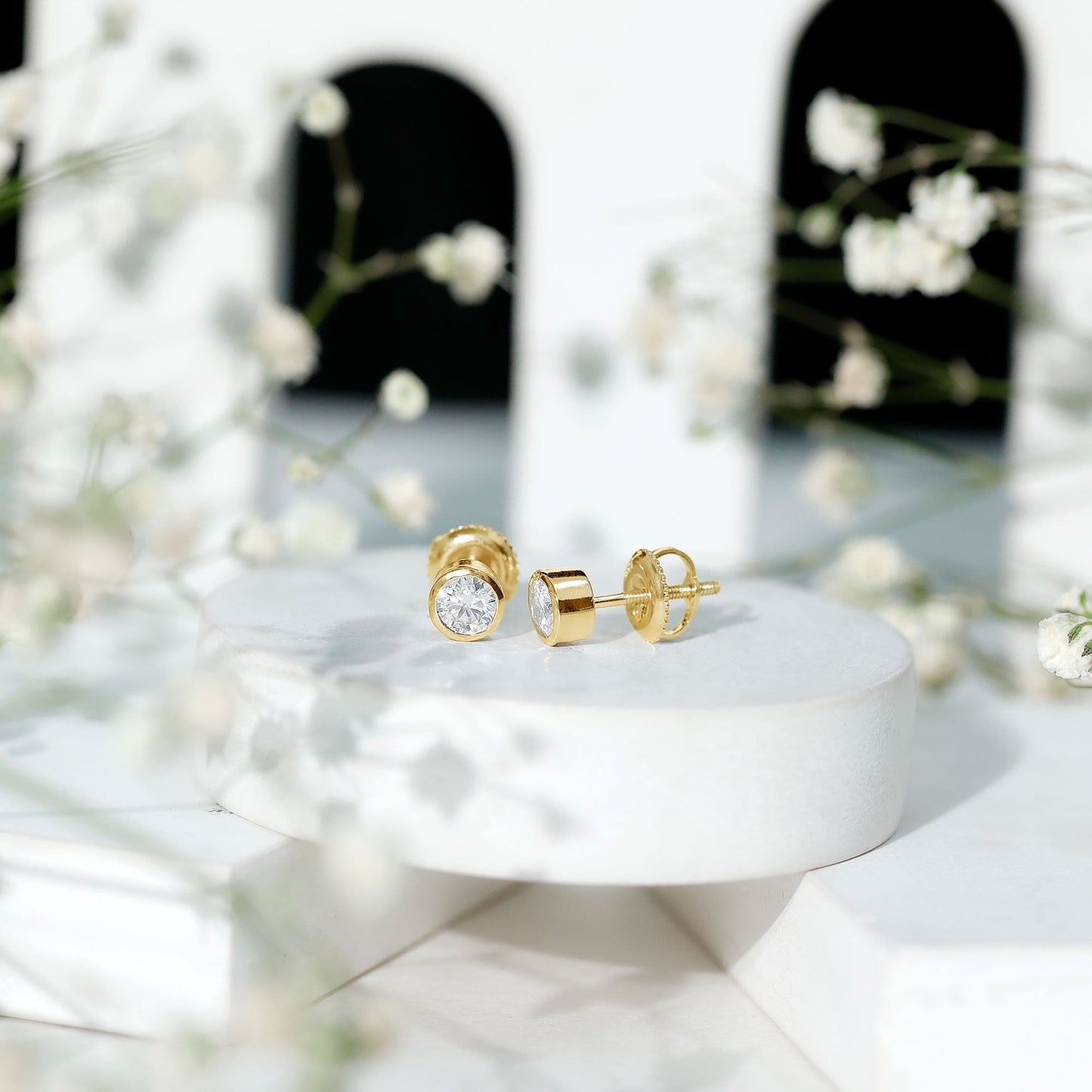 Certified Moissanite Solitaire Stud Earrings in Bezel Setting