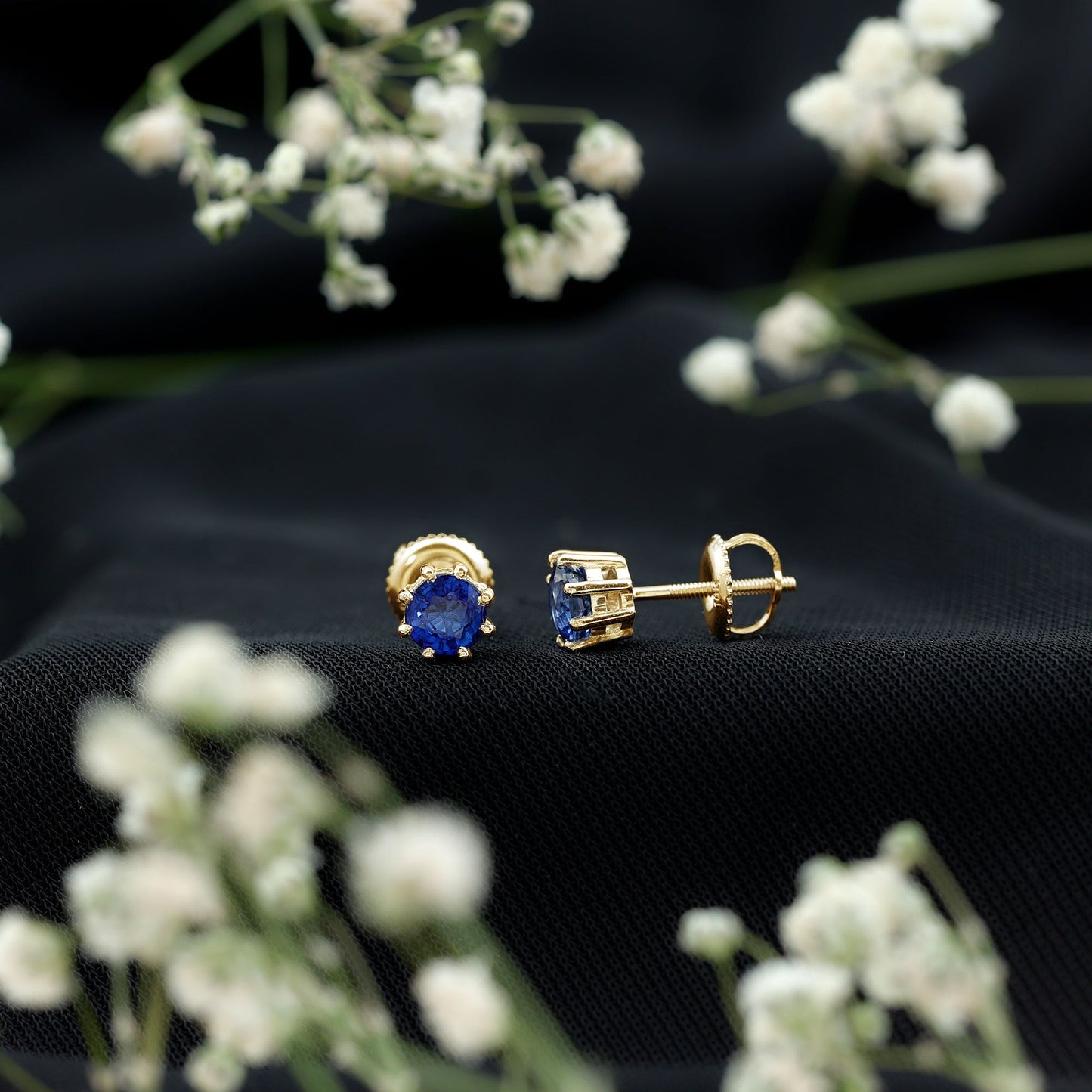 Natural 1.9 Carat Blue Sapphire Solitaire Stud Earrings