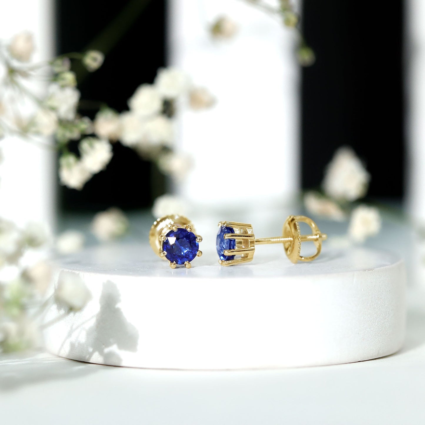 Natural 1.9 Carat Blue Sapphire Solitaire Stud Earrings