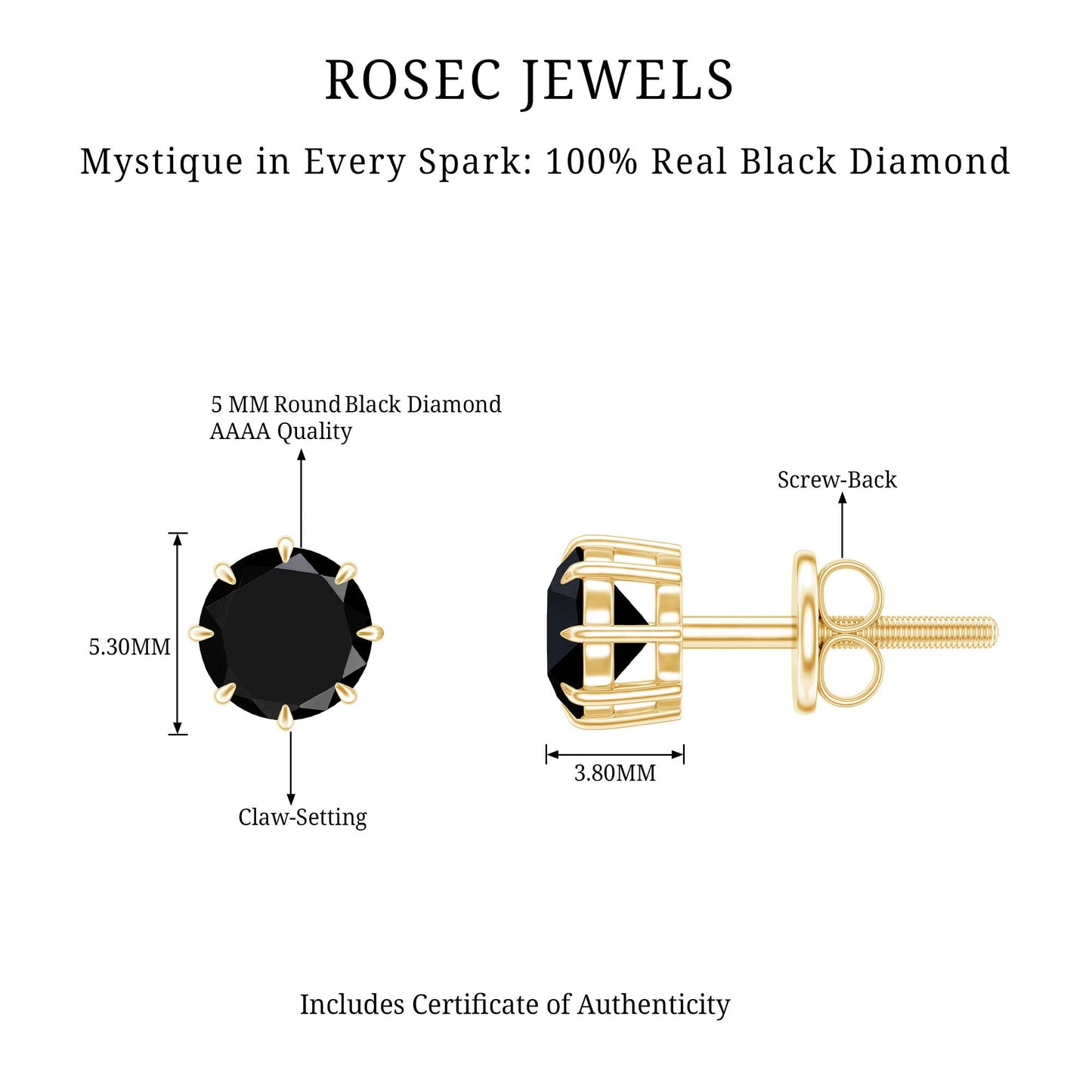 Solitaire 1.6 Carat Lab Created Black Diamond Stud Earrings