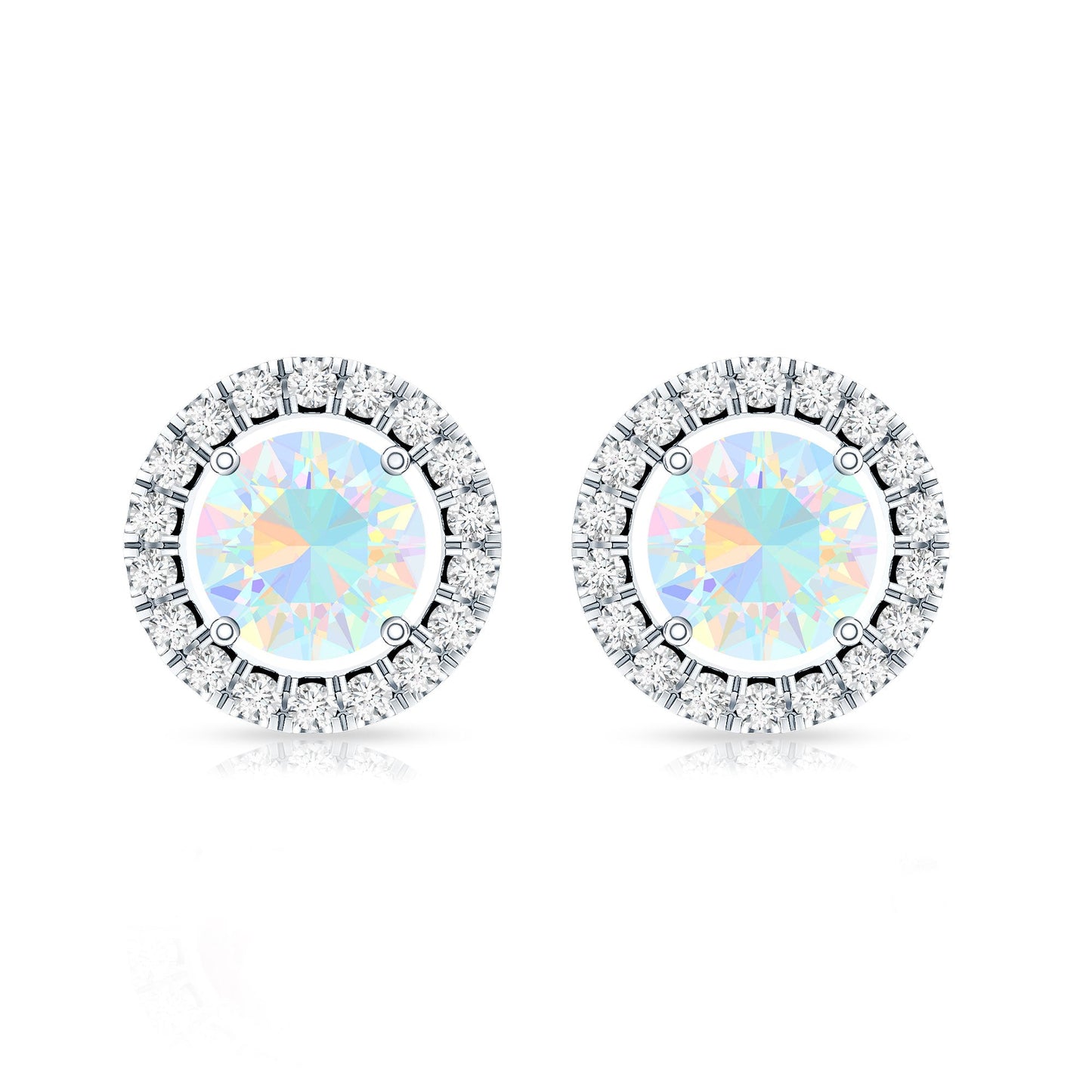 Round Ethiopian Opal and Diamond Halo Stud Earrings