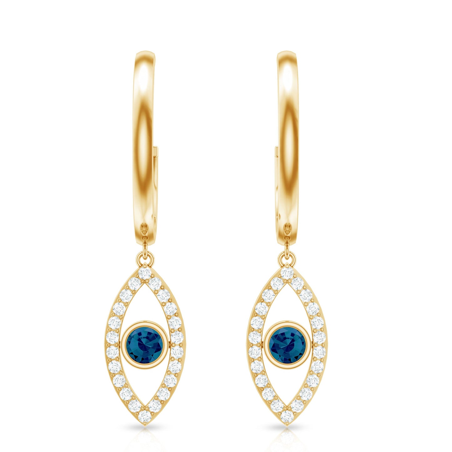 Real London Blue Topaz and Diamond Evil Eye Hoop Earrings
