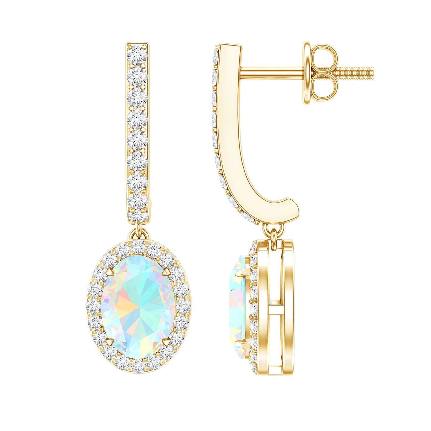 Natural Ethiopian Opal Hoop Drop Earrings with Diamond