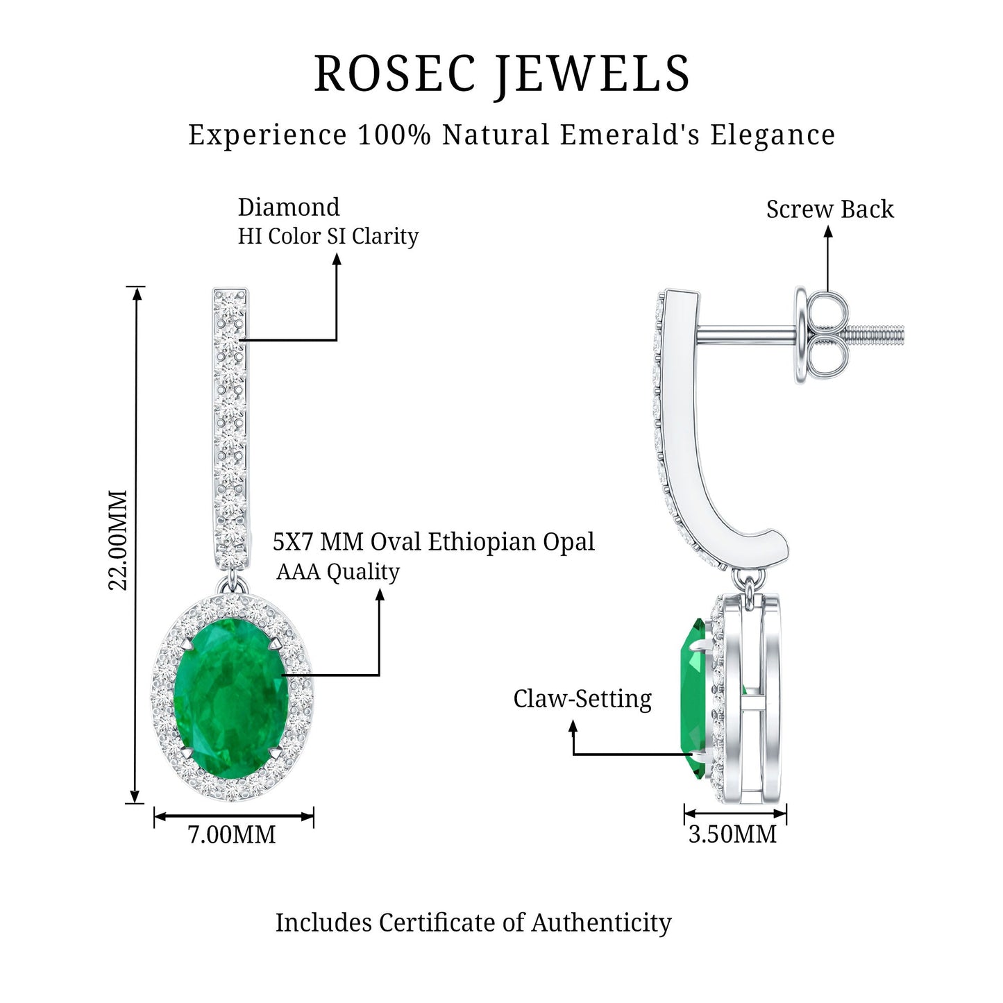Oval Shape Emerald Hoop Drop Earrings with Diamond Halo
