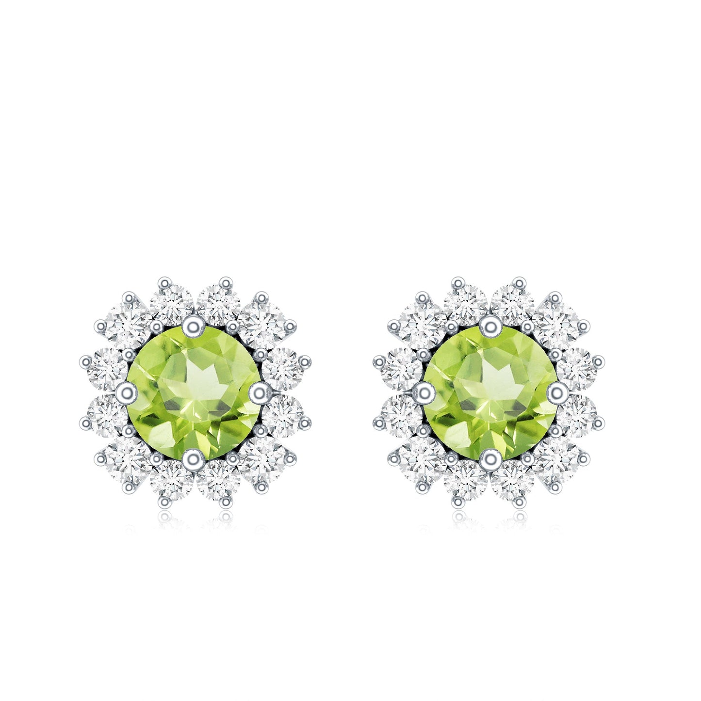 Natural 1 Carat Peridot Earrings with Diamond Halo for Women