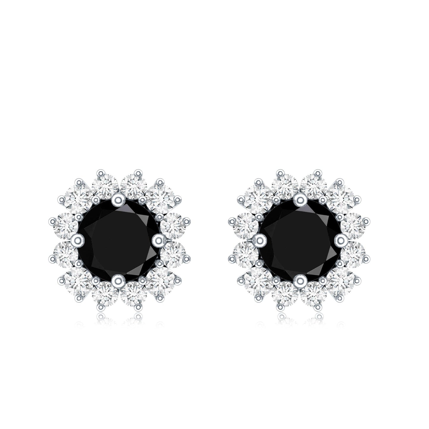 Natural Black Spinel Diamond Stud Earrings with Screw Back