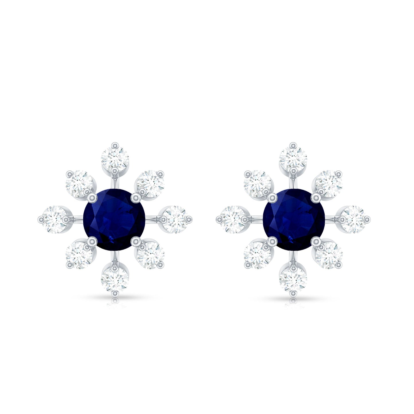 Real Blue Sapphire Snowflake Earrings with Diamond