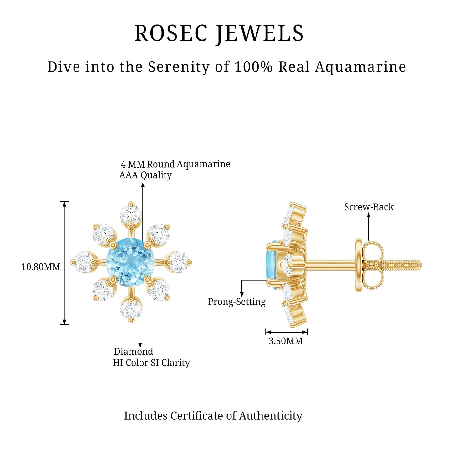 Certified Real Aquamarine Snowflake Earrings with Diamond