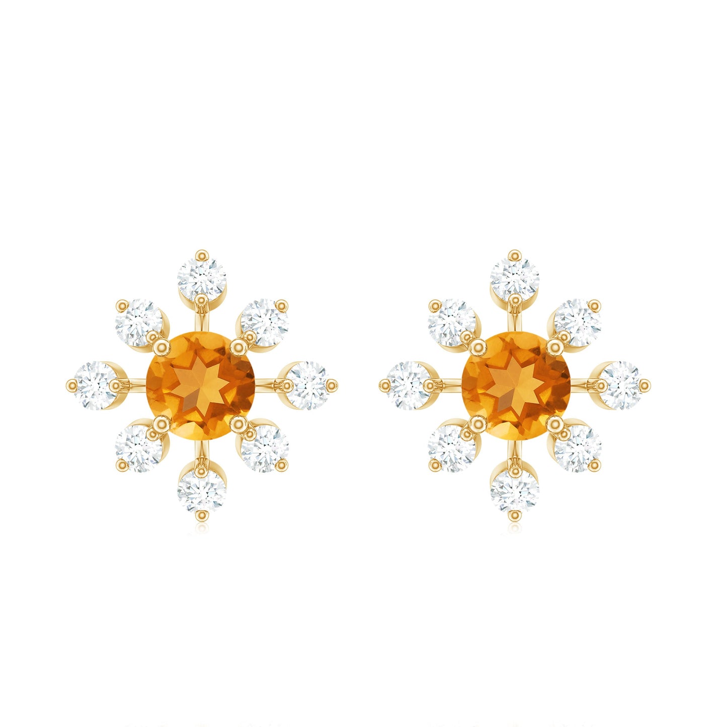 Certified Real Citrine Snowflake Earrings with Diamond