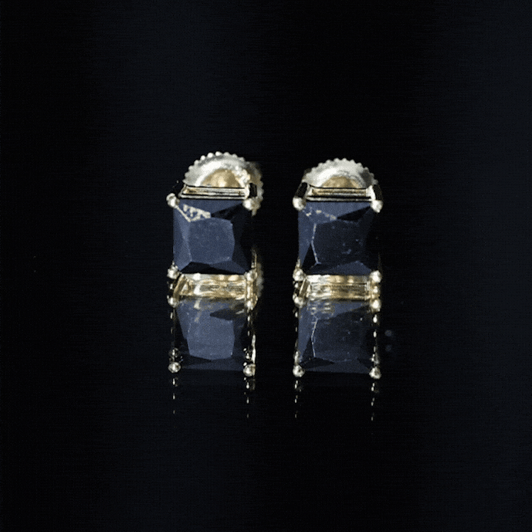 Natural Black Onyx Princess Cut Earrings with Screw Back
