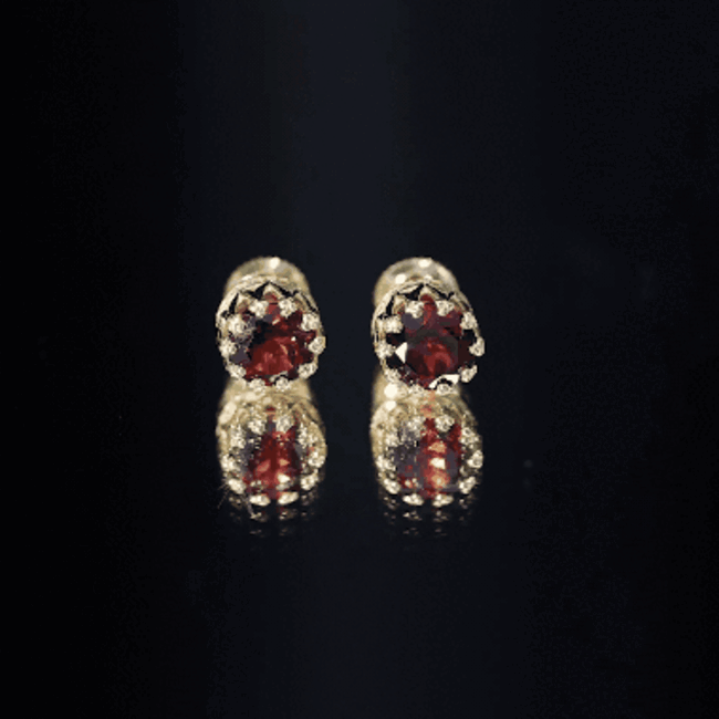 Natural 3.4 Carat Garnet Crown Earrings in Yellow Gold Plated Silver