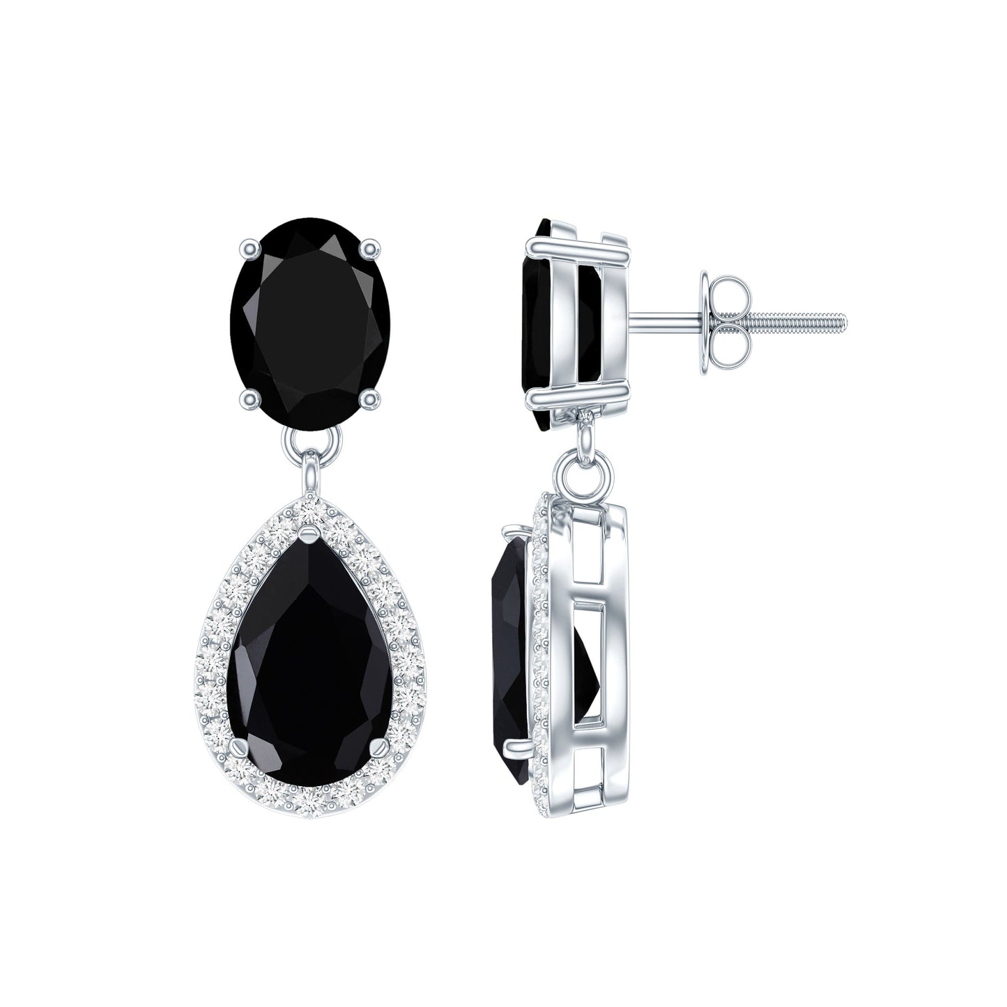 1.7 Carat Lab Created Black Diamond Classic Teardrop Earrings with Diamond Halo