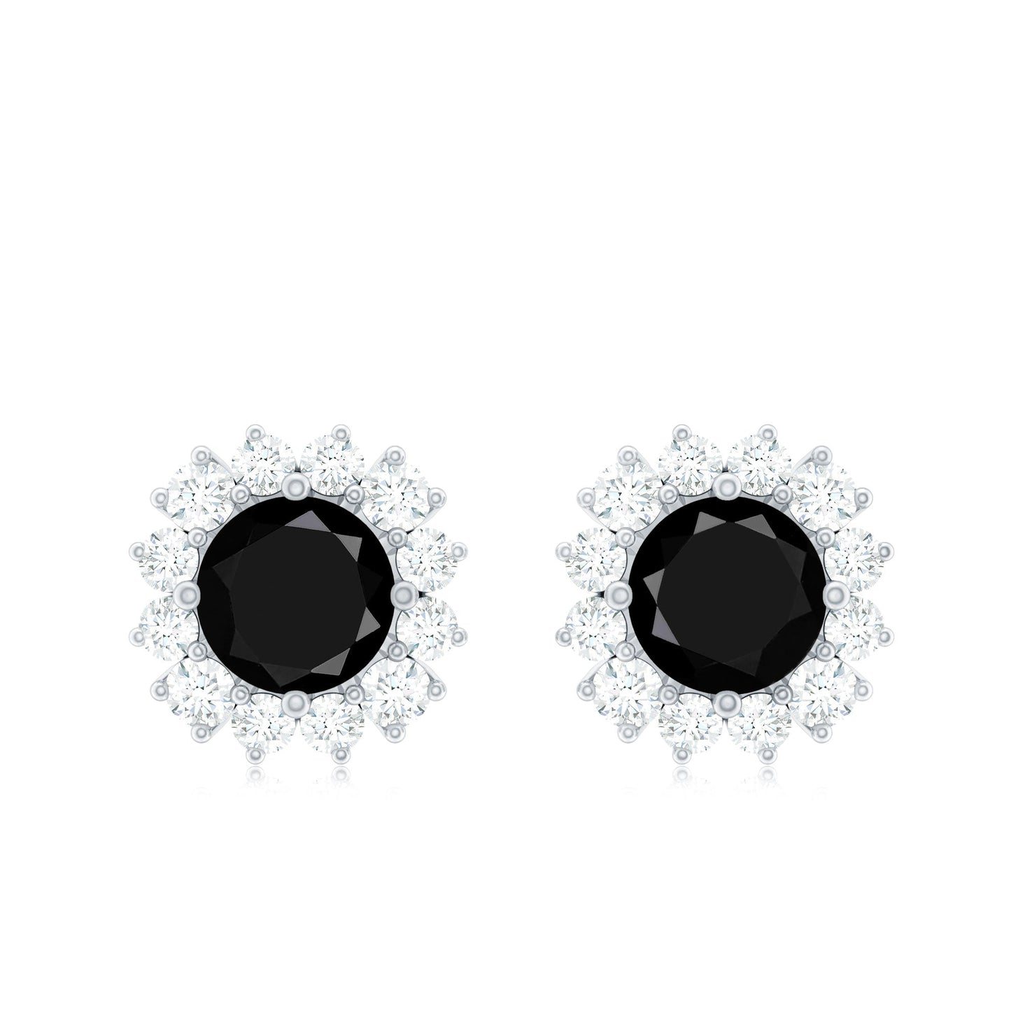 Certified Real Black Spinel Stud Earrings with Diamond Halo