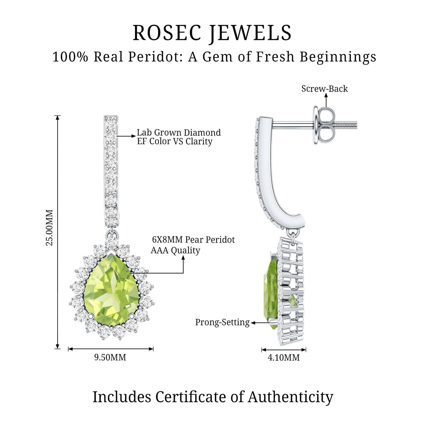 2 Carat Peridot and Diamond Bridal Teardrop Earrings