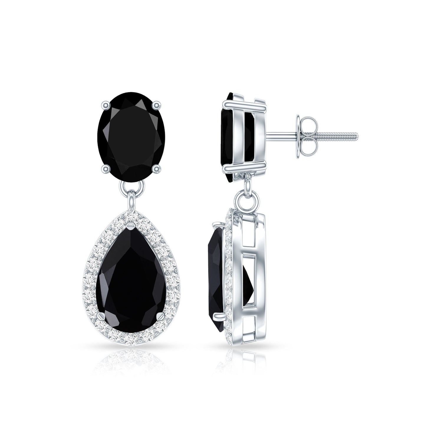 2 Carat Black Onyx and Diamond Dangle Drop Earrings