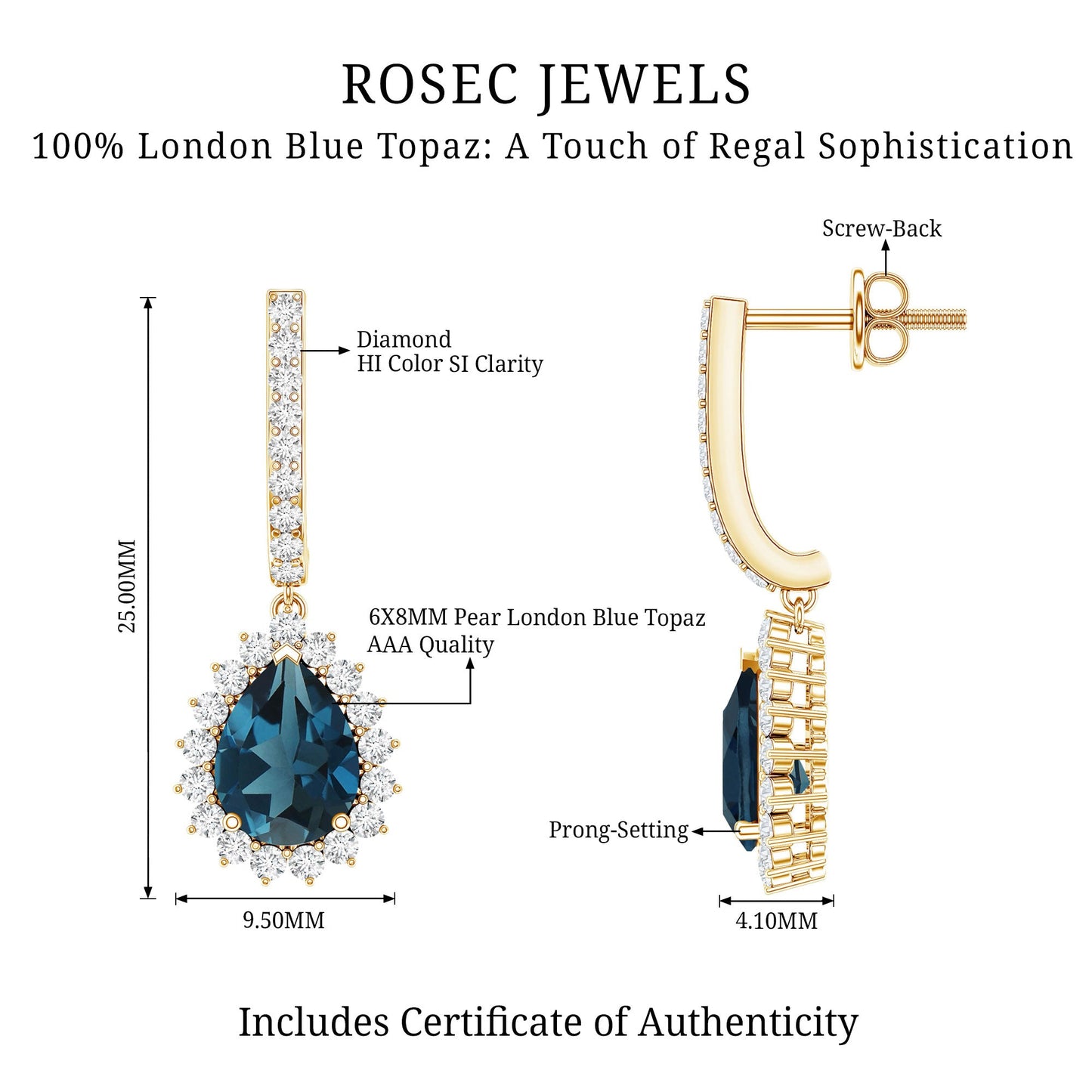 London Blue Topaz Teardrop Hoop Earrings with Diamond Halo