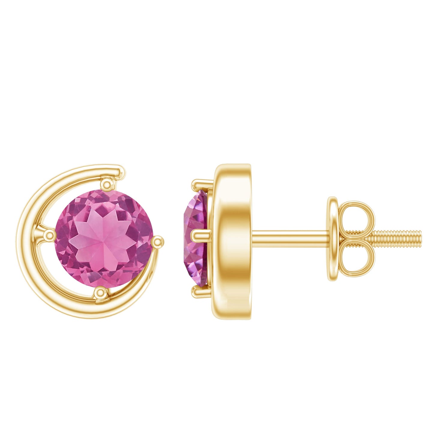 0.9 Carat Genuine Pink Tourmaline Solitaire Stud Earrings