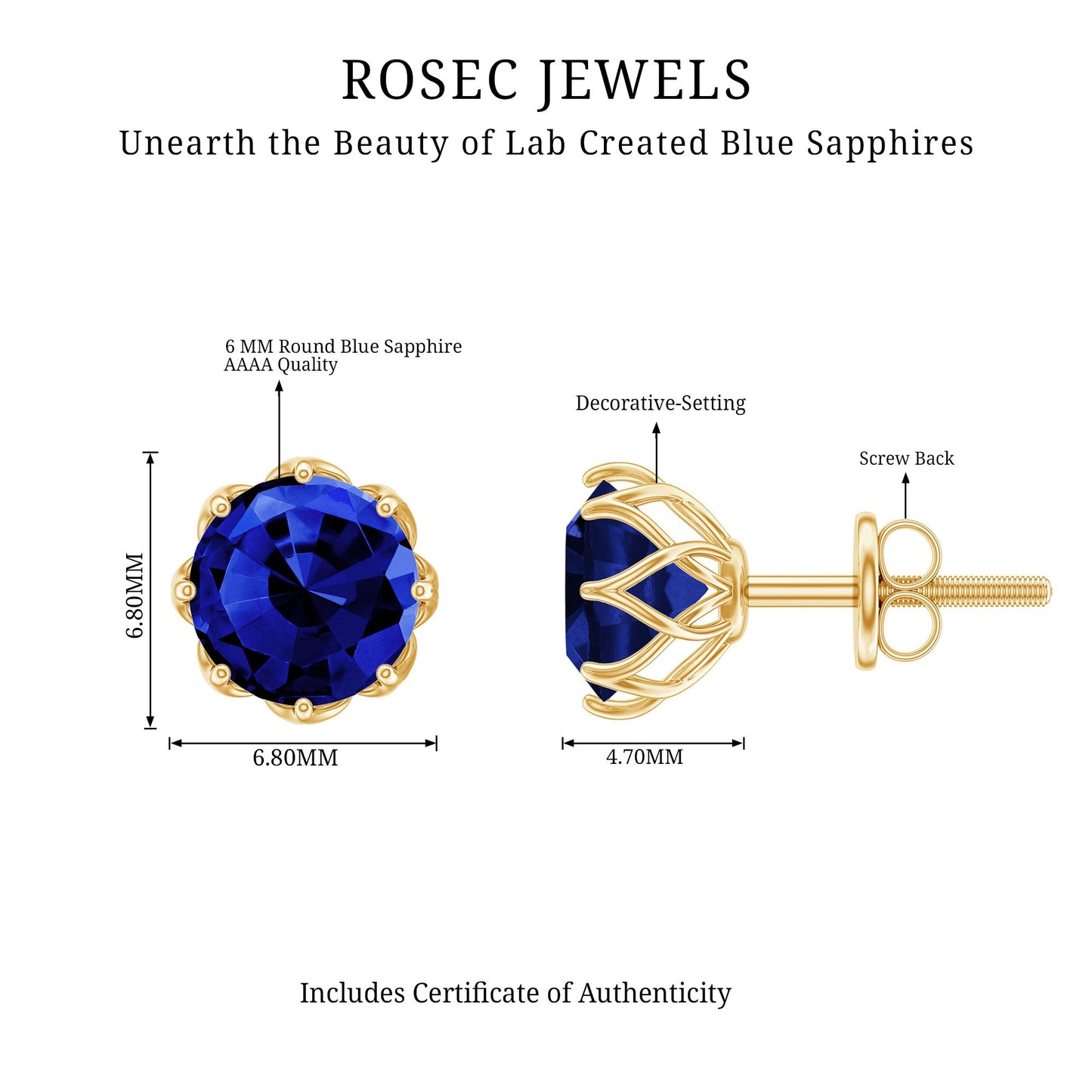Round Lab Created Blue Sapphire Stud Earrings in Decorative Setting
