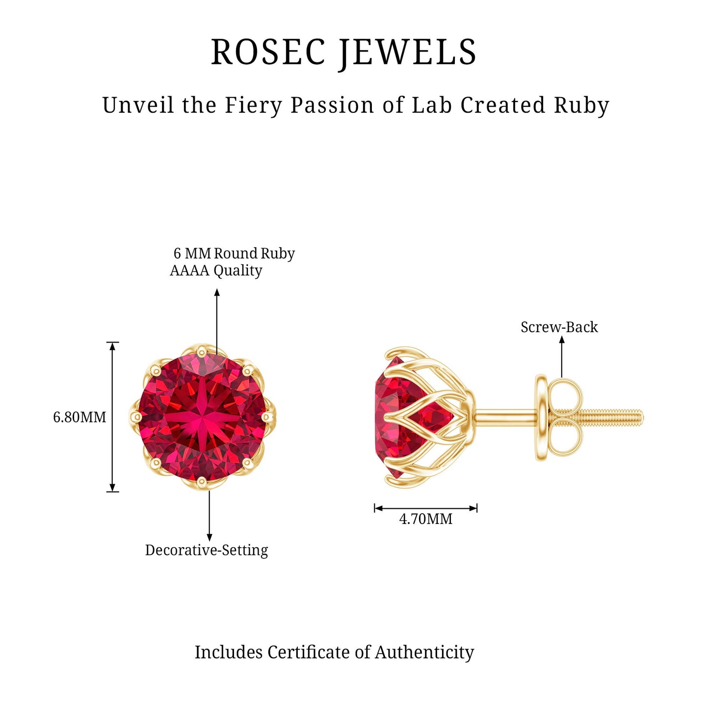 6MM Decorative Created Ruby Solitaire Stud Earrings